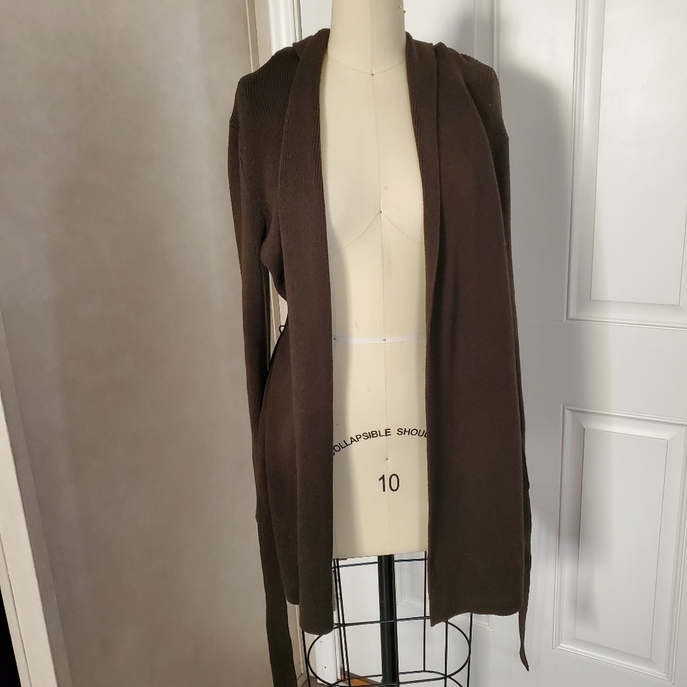 BCBGMAXAZRIA Hooded Cardigan Sweater with Belt - Picture 4 of 8